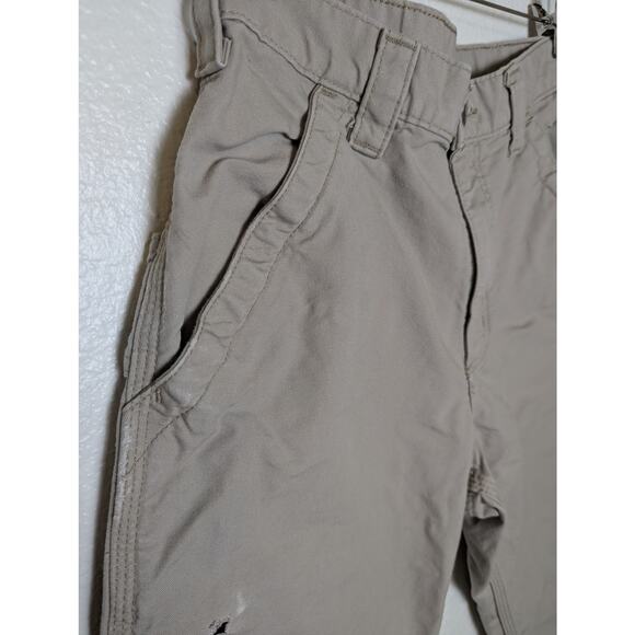Carhartt Distressed Crop Raw Hem Cargo Tan Pants 31x30 Grunge Urban Utility - Picture 7 of 10
